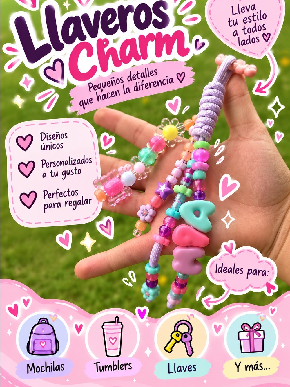 Personalized Charm Keychain 💕 Cute Accessory for Backpacks, Tumblers & Keys 🎀